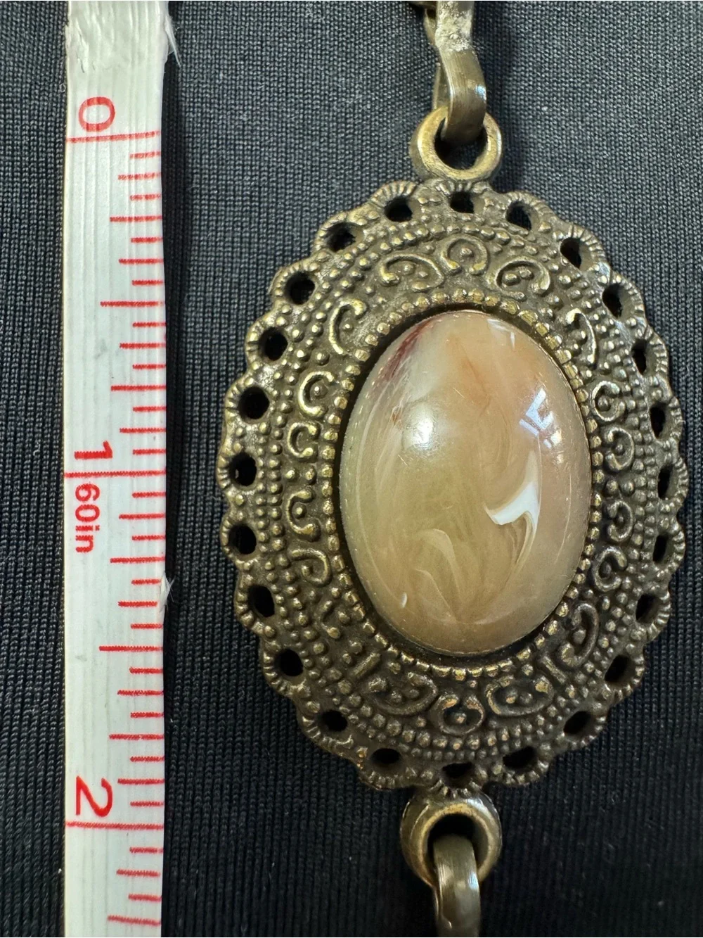 Large Brass Boho Statement Necklace - Marbled Cabochon Medallions